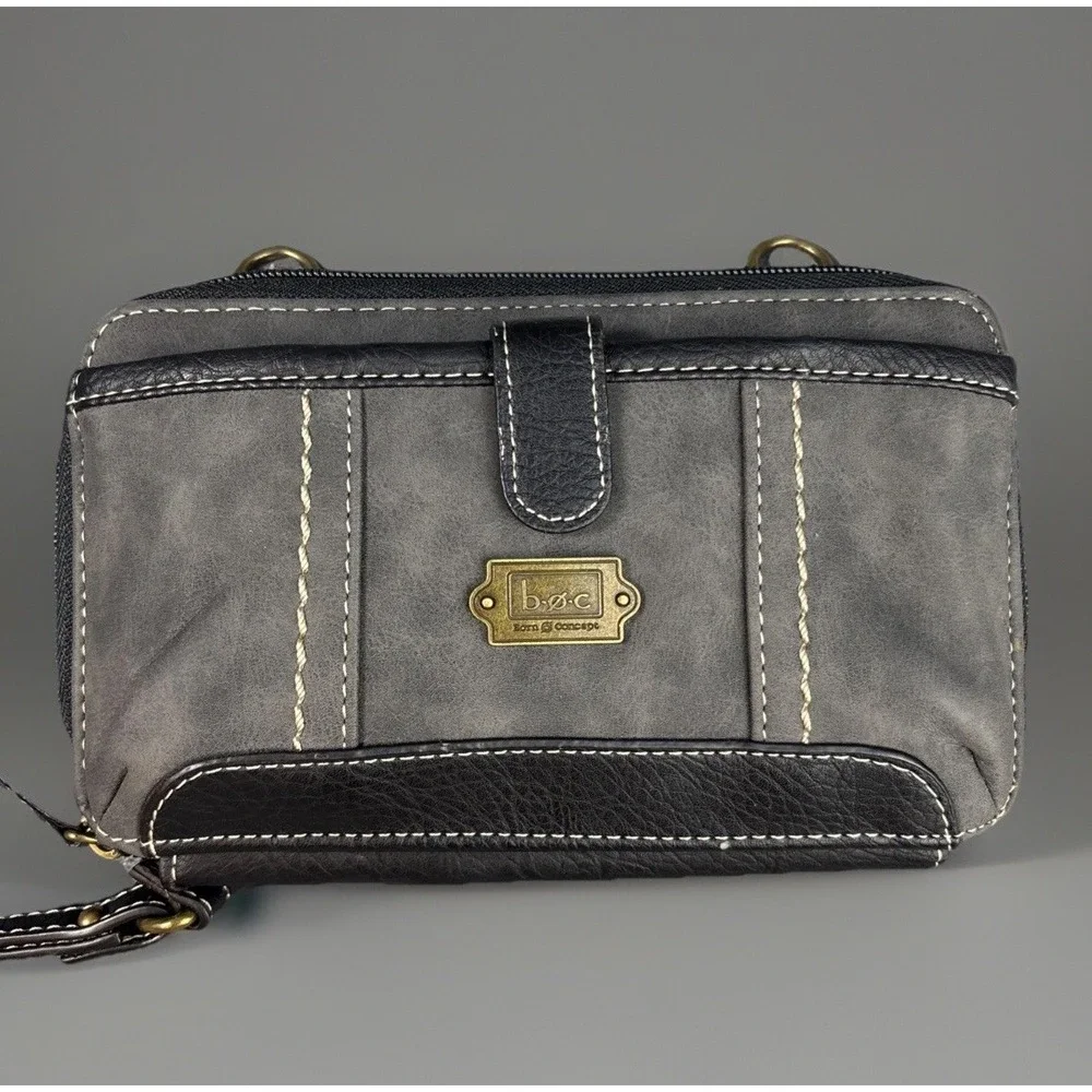 BOC Mineral Blue Gray Zip-Around Clutch Wallet Wristlet‎ Suede Pebbled Leather